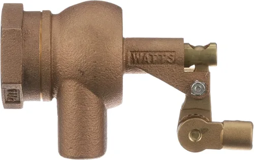 Watts Serie 1500 1-1/2" Válvula Flotante de Bronce de Servicio Pesado, Entrada Roscada Hembra NPT, Montaje en Pared de Tanque, Brida Mecanizada,