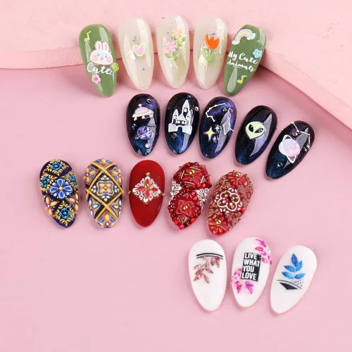 Miniatura 4 de Calcomanías de arte de uñas 3D, estilo retro, autoadhesivas, suministros de uñas, tótem de flores, calcomanías de uñas para mujeres, decoración