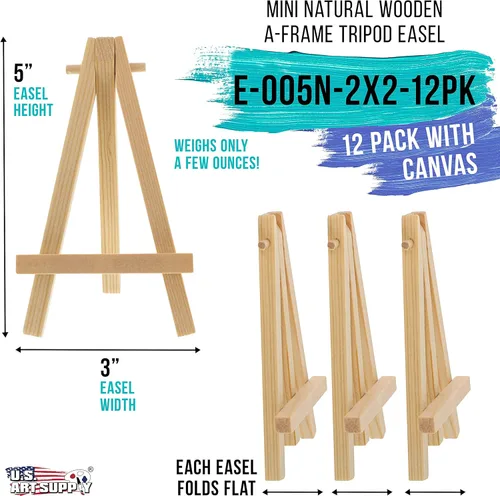 Miniatura 2 de U.S. Art Supply Lienzo estirado de 2 x 2 pulgadas con kit de caballete de 5 pulgadas (paquete de 12) – Soporte de mesa de madera natural con marco