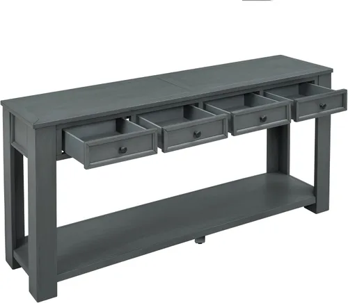Miniatura 4 de Merax Mesa consola de 63 pulgadas con 4 cajones, mesa de entrada de 2 niveles con estante de almacenamiento, mesa de sofá larga para entrada, Azul