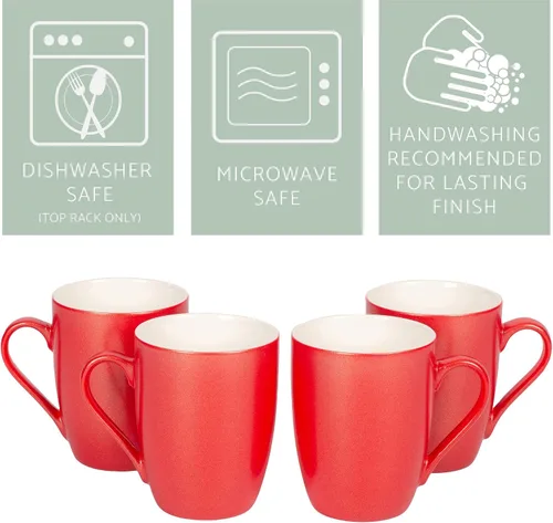 Miniatura 4 de Elanze Designs Juego de 4 tazas de café de porcelana de hueso con acabado brillante rojo carmesí de 10 onzas