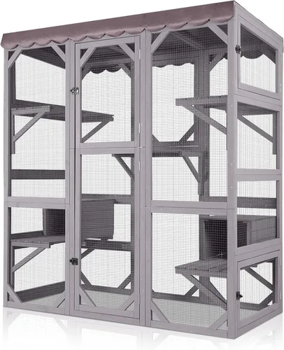 Miniatura 7 de Gutinneen Catio - Casa grande para gatos al aire libre en recinto para gatos para interiores, jaula de condominio con puerta, plataforma y casa