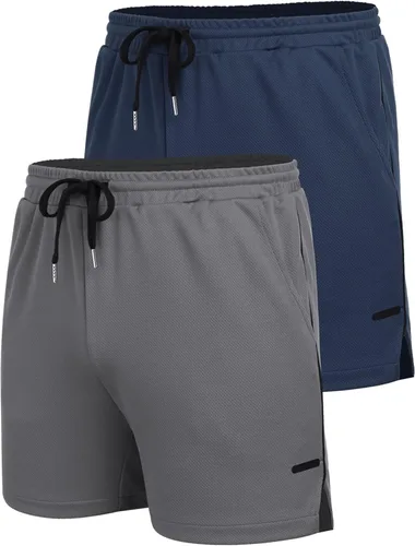Miniatura 4 de COOFANDY Paquete de 2 pantalones cortos de entrenamiento de gimnasio para hombre de malla ligera para fisicoculturismo entrenamiento correr deportes