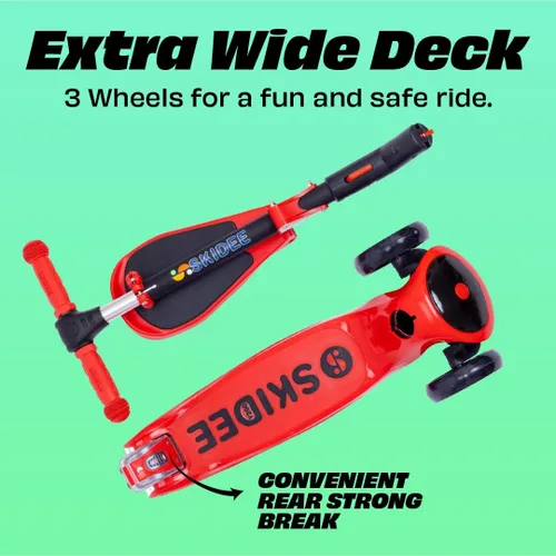 Miniatura 3 de SKIDEE Kick Scooter for Kids Ages 3-5 Foldable 3 Wheel Scooter with Lean-to-Steer, Adjustable Height, Removable Seat & LED Light Wheels Toddler