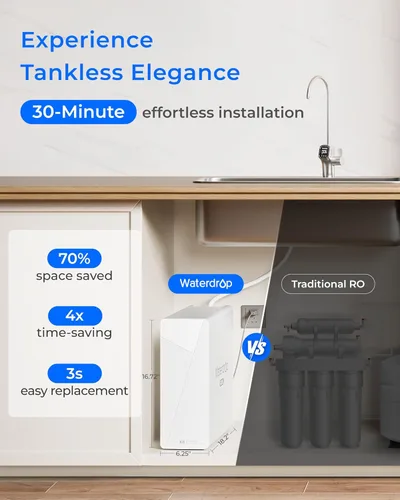 Miniatura 7 de Waterdrop X8-Alkaline Mineral pH+ Sistema de ósmosis inversa sin tanque, Certificado NSF/ANSI 42&58&372, Filtro de agua RO de 800 GPD, Sistema