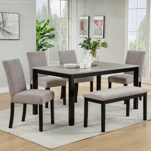 Miniatura 10 de LUMISOL - Juego de mesa de comedor de madera maciza con 4 sillas tapizadas y banco para cocina, comedor, sala de estar, gris plateado