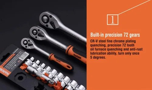 Miniatura 3 de Edward Tools Pro - Juego de 12 llaves de vaso métricas de 1/2 pulgada, acero cromado resistente, mango de trinquete de liberación rápida Ergo, barra