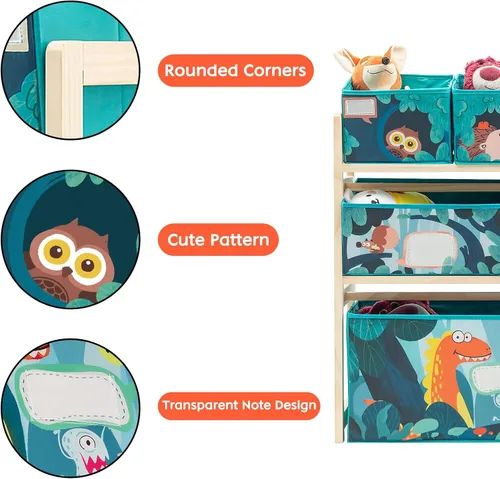 Miniatura 8 de Jomifin Organizador de almacenamiento de juguetes para niños con 6 cubos grandes de almacenamiento para juguetes, estante de juguetes de madera