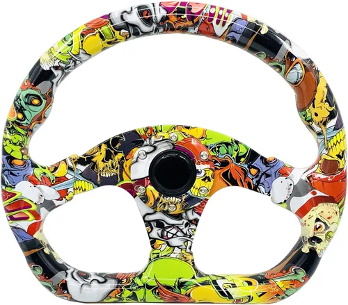 Miniatura 9 de Volante de carreras con patrón de graffiti, volante plano de Drifting Sim Drift Pc con botón de bocina