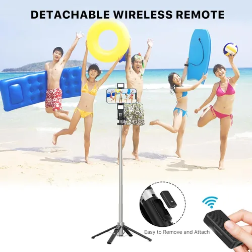 Miniatura 4 de MYBAT PRO - Trípode para selfie stick con control remoto, 4 en 1 extensible portátil Bluetooth Selfie Stick con luces y trípode para teléfono