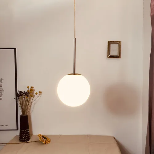 Miniatura 6 de Mini lámpara colgante de globo de vidrio blanco leche, acabado de latón dorado con cable dorado, E26 de 5.9 pulgadas, bola de vidrio de granja