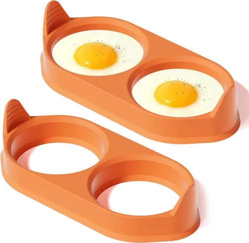 Miniatura 8 de Anillos de huevo de silicona para cocinar, paquete de 2 moldes con diseño a prueba de fugas, anillos de cocción de huevo libres de BPA