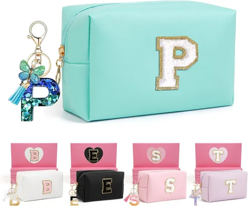 Miniatura 36 de AIBFRID 2 piezas de bolsas de maquillaje iniciales para mujeres, regalos de cumpleaños para niñas de 4 5 6 7 8 9 10 11 12 años, bolsas de cosméticos