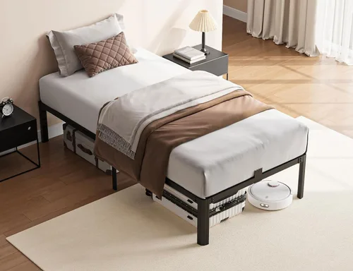 Miniatura 7 de Base de cama metálica de 14 pulgadas tamaño individual, bases de cama de plataforma de color negro resistentes tamaño individual con patas
