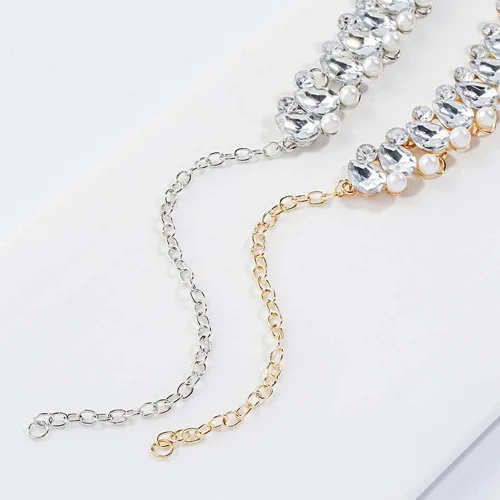 Miniatura 6 de Chmier Bohemia Rhinestone Choker Crystal Necklace Pearl Choker Wedding Jewelry Bridal Necklace Diamond Pendant Choker for Women and Girls