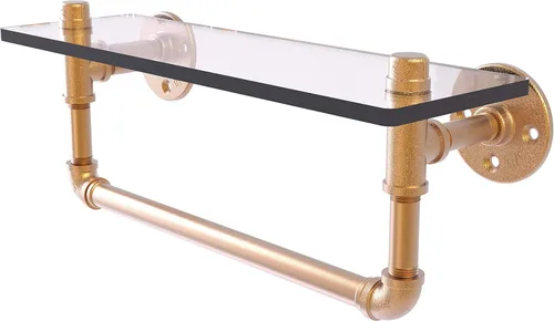 Allied Brass P-410-16-GSTB Pipeline Collection - Estante de cristal para toallas de 16 pulgadas, 16 pulgadas, bronce cepillado