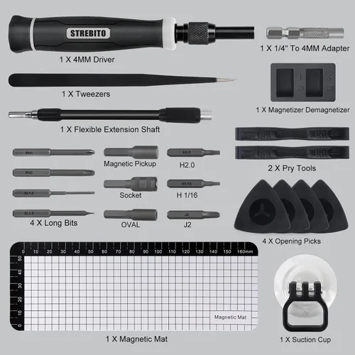 Miniatura 7 de STREBITO Juego de Destornilladores de Precisión, Kit de Herramientas Electrónicas 153 en 1 con Estuche, 140 PCS Puntas de Precisión Magnéticas