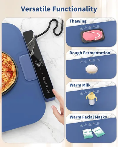 Miniatura 9 de Tapete de calentamiento de alimentos extra grande de 37 x 15 pulgadas con control de aplicación, bandeja de calentamiento eléctrica de temperatura