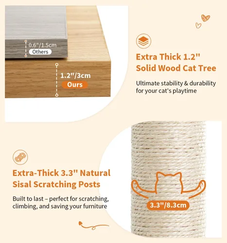 Miniatura 5 de Made4Pets - Árbol para gatos, torre moderna para gatos de interior, condominio de madera de 65 pulgadas de alto con hamaca, poste rascador