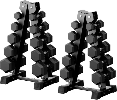 Miniatura 25 de RitFit Juego de mancuernas hexagonales de goma de 250 libras/300 libras/350 libras/550 libras/650 libras con estante de pesas, múltiples opciones