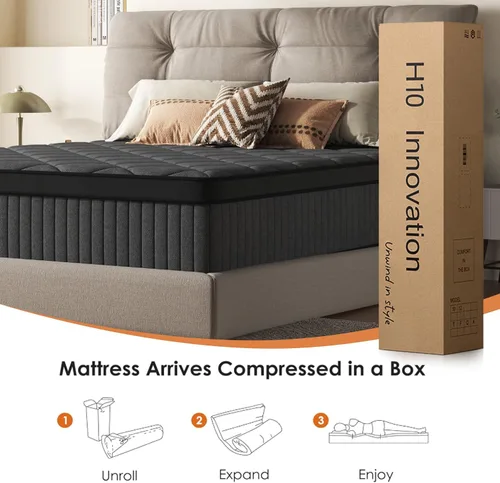 Miniatura 6 de Colchón individual de 10 pulgadas, colchón híbrido en una caja con espuma viscoelástica, diseño ergonómico de enfriamiento para alivio de presión