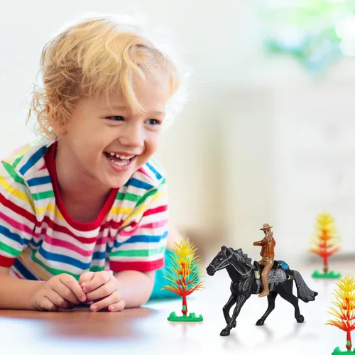 Miniatura 7 de Cowboy Toys Riding Horse Figurines: 4 piezas de figura de acción de vaquero Western Rodeo Toys - Figuras de caballos de plástico con jinete