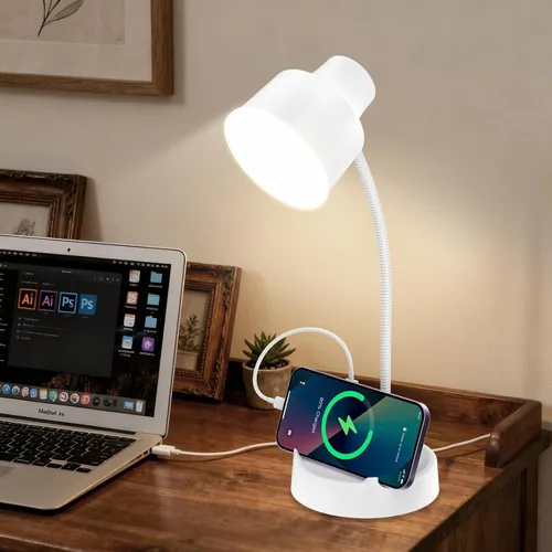 Miniatura 7 de Lámpara de escritorio LED Energetic con soporte para teléfono, lámpara de mesa con toma de corriente, cuello de cisne flexible ajustable, 4000K, luz
