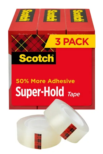 Scotch Cinta superfija, 3 rollos, acabado transparente, 50% más adhesivo, favorito de confianza, 3/4 x 1000 pulgadas, en caja