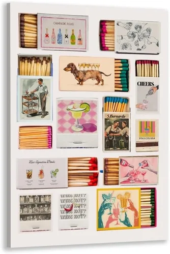 Póster vintage de moda de matchbox Funky Matches retro, arte de pared, bar, carrito, estética, decoración de habitación, apartamento, impresión en