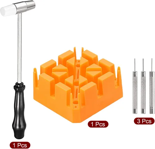 Miniatura 3 de uxcell Juego de herramientas de extracción de pin de enlace de banda de reloj con pernos de martillo 0.70.80.035 in soporte de correa naranja