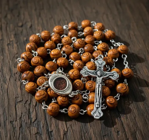 Miniatura 6 de Nazareth Store Rosario de madera de olivo con cuentas talladas a mano Collar de cuentas Medalla de centro de mesa de suelo sagrado de Jerusalén