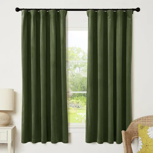 Miniatura 42 de RYB HOME Cortinas elegantes de terciopelo verde de 108 pulgadas de largo, bloqueo de luz, aislamiento térmico, elegantes cortinas de terciopelo