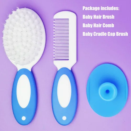 Miniatura 2 de Cepillo para cabello de bebé, cepillo para costra láctea, peine para cabello de bebé, set de cepillo y peine para cabello de bebé para recién Azul