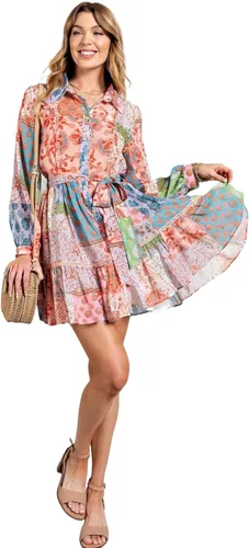 Miniatura 5 de Vestido de manga larga con estampado de flores multicolor