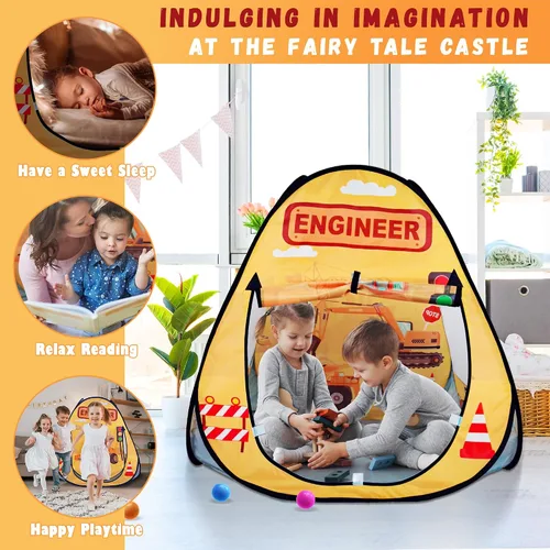 Miniatura 3 de 1 pieza Tienda de campaña de ingeniería para niños, piscina de pelotas para niños pequeños, casa de juegos plegable para interiores y exteriores