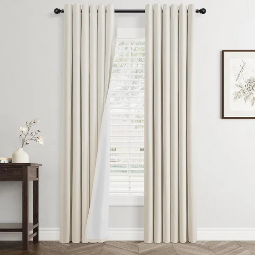 Miniatura 45 de Cream Linen Blackout Curtains 90 Length 2 Panels Set for Living Room Bedroom, 100% Black Out Thermal Insulated Linen Drapes, Room Darkening Grommet