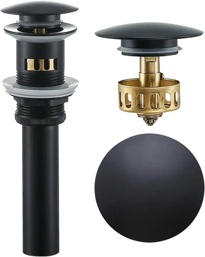 Miniatura 10 de Desagüe desplegable de bronce aceitado con desbordamiento, drenaje de lavabo de baño con colador de pelo, cesta de recogedor de pelo, drenaje