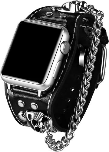 VIQIV Pulsera de cuero con calavera compatible con Apple Watch Band Ultra de 1.929 in, 1.732 in, 1.772 in, 1.654 in, 1.614 in, 1.575 in, 1.496 in,