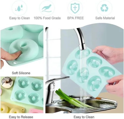 Miniatura 4 de Molde de silicona para donas, molde antiadherente, molde para donas para 6 rosquillas de tamaño completo para hornear, rosquillas de galletas