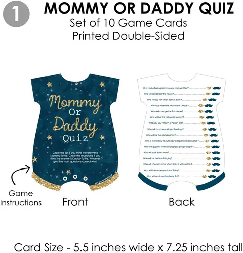 Miniatura 5 de Big Dot of Happiness Baby Boy - 4 juegos azules para baby shower - 10 cartas cada uno - Quién sabe mejor a mami, cuestionario de mamá o papá, qué