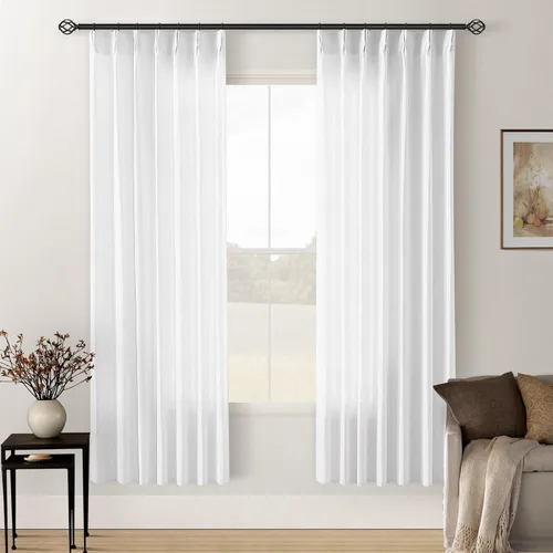Miniatura 214 de Cortinas de lino natural con pliegues fruncidos de 120 pulgadas de largo para sala de estar, cortinas plisadas con ganchos y lengüeta trasera