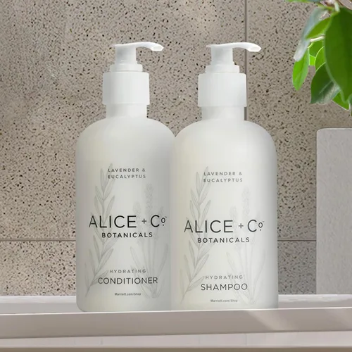 Miniatura 2 de Alice + Co. Champú y acondicionador Lavanda y eucalipto Fairfield by Marriott Amenidades de baño de hotel Botellas de 8.5 oz Set