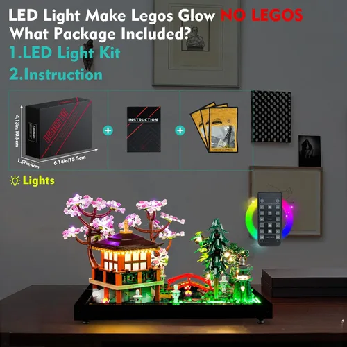 Miniatura 6 de LocoLee Kit de luces de control remoto compatible con Lego Tranquil Garden 10315 Zen Garden (solo luces, sin modelos) Juego de iluminación RC