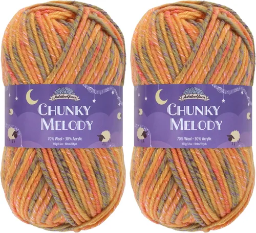 JubileeYarn Chunky Melody - Hilo para tejer 100g/madeja, mezcla de lana gruesa, color maíz naranja - 2 madejas 15 Maíz Naranja
