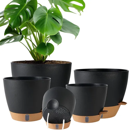 Miniatura 15 de Macetas de riego automático de 6 pulgadas para plantas de interior (paquete de 5) – Pequeñas macetas de plástico con ventana de nivel de agua