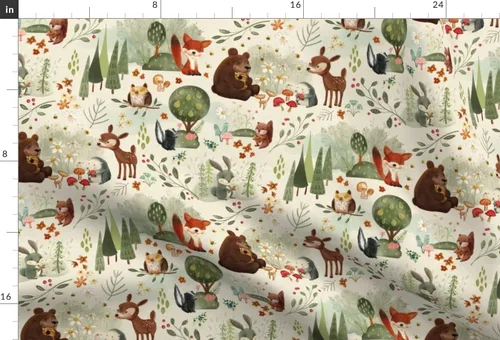 Miniatura 3 de Spoonflower Tela - Animales del bosque del bosque a gran escala búho pino zorro oso ciervo neutro impreso en tela de gasa Fat Quarter - Costura