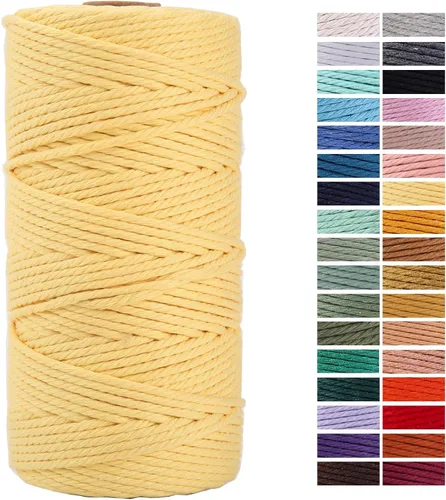 Cuerda de Macramé Amarillo Claro 3mm x 109 Yardas, Cuerda de Algodón de Colores Cuerda para Manualidades Cordel de Algodón Colorido para Colgar en