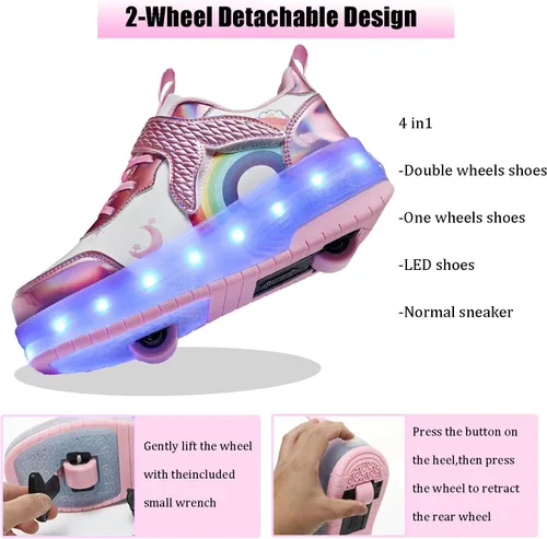 Miniatura 3 de Zapatos con ruedas para niños y niñas, patines, zapatillas deportivas con luz LED recargable para principiantes, el mejor regalo
