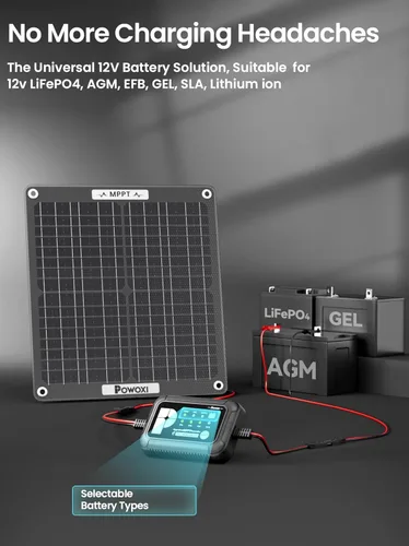 Miniatura 6 de POWOXI Cargador de Batería Solar de 30W: Mantenedor de Goteo de Batería de Coche Solar de 12V - con Parámetro de Controlador MPPT Ajustable
