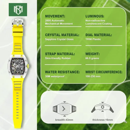 Miniatura 2 de MINBER Reloj automático de esqueleto, esfera de 1.693 in con manecillas luminosas, reloj de cuerda automática, resistente al agua 3 ATM, plástico